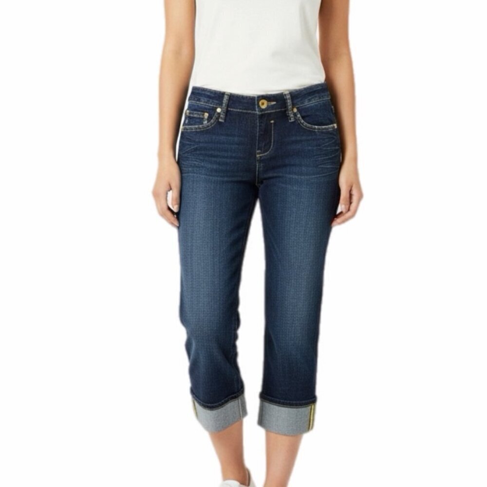 Azzure Womens The Perfect Fit Capri Jeans 26 Dark Wash Embellished Beaded Cuffed